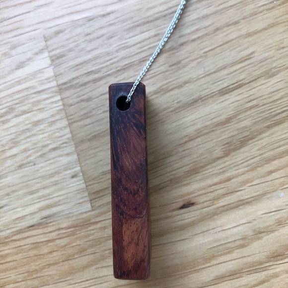 Handmade wooden tree pendant necklace with silver tone chain - Picture 5 of 5